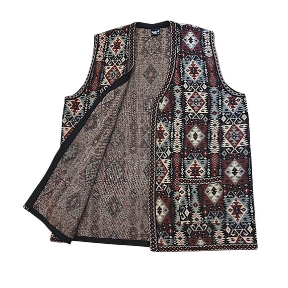 Uludag Triko Womens Turkish Kilim Vest Size 6 Acrylic Knit Open Front Sweater - Picture 2 of 7